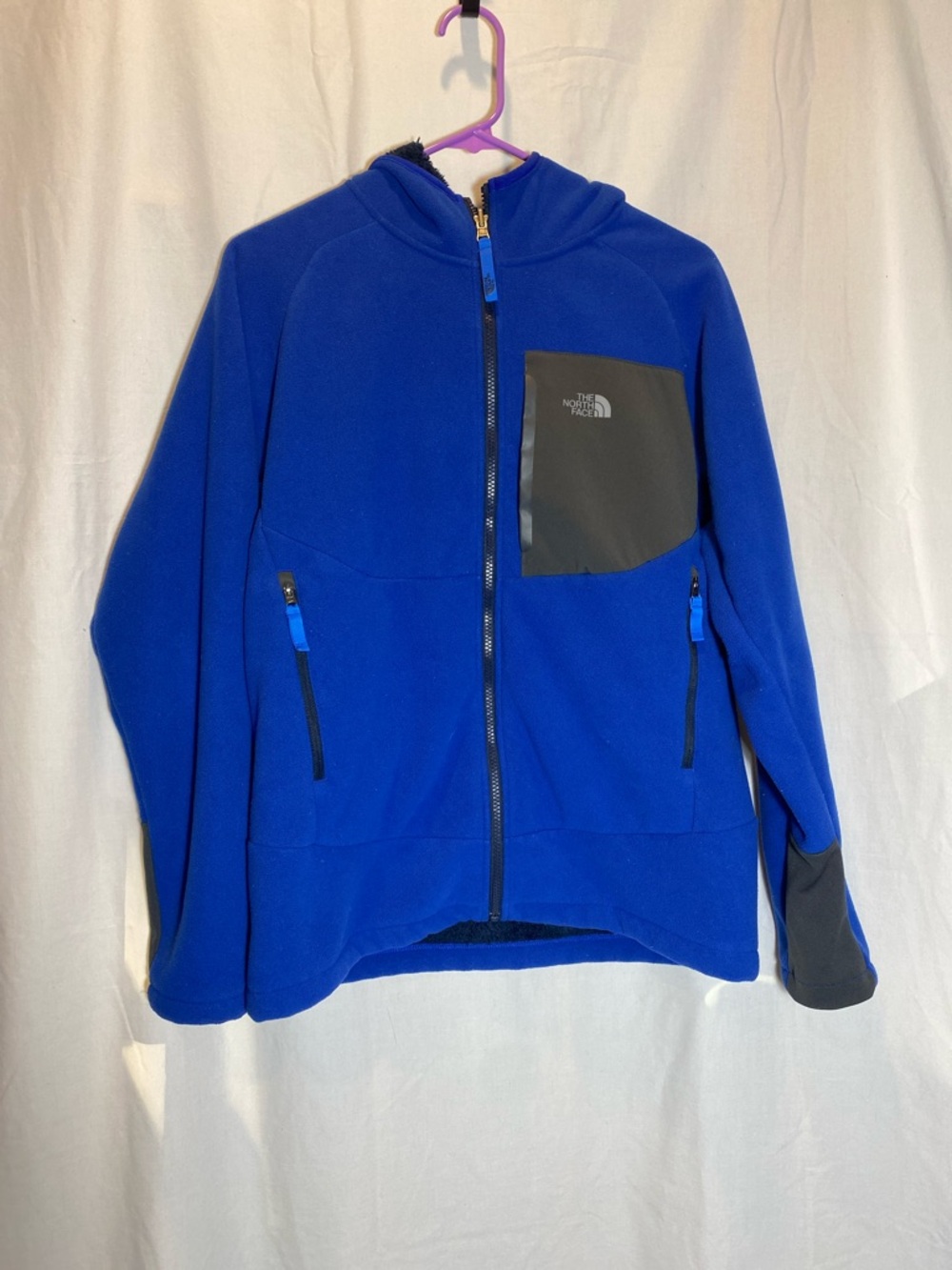 The North Face Cobalt Blue Hooded Fleece with Grey Chest Pocket - Boys size XL